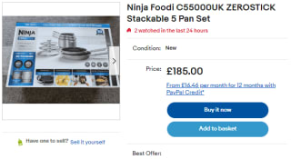 Collect Ninja ZEROSTICK stackable 5-piece pan set at eBay for £82.80