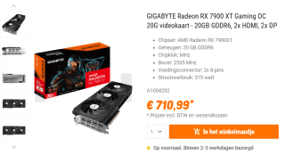 GIGABYTE Radeon RX 7900 XT GAMING OC 20G videokaart voor €710,99 bij NBB
