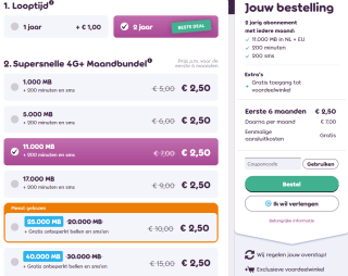 Alle Sim Only abonnementen 6 maanden lang €2,50 per maand bij 50+ mobiel