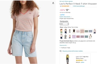 Levi V-hals damesT shirt voor €8,45 bij Amazon.nl