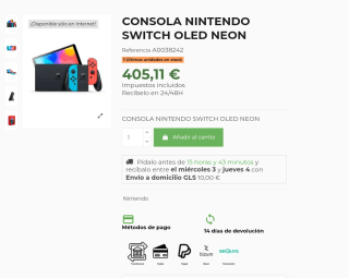 Consola Nintendo Switch oled blanca por 309€