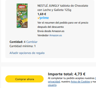 4 tabletas Nestlé Jungly chocolate con leche y galleta tableta 125 g por 4,73€