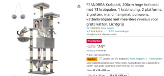 Krabpaal FEANDREA licht grijs 206 cm voor €69,99 bij Amazon NL