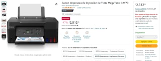 Impresora Canon MegaTank G21 por $2,512 | Descuento Amazon