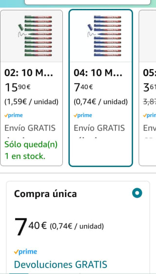 Pack de 10 Rotuladores edding 370 azul por 7,40€.