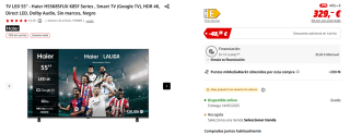 TV LED 55" Haier H55K85FUX K85F Series , Smart TV (Google TV), HDR 4K por 279,65€