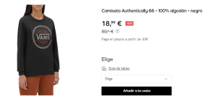 Camiseta manga larga de Mujer Vans Authentically 66 por 18.99€