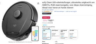 Eufy Clean L60-robotstofzuiger 5000 Pa voor €165,99 bij Amazon
