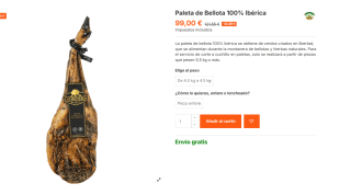 Paleta de Bellota 100% Ibérica de 4kg a 4,5kg por 99€