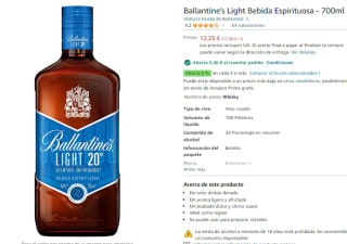 Ballantine's Light Bebida Espirituosa de 700ml por 6,79€