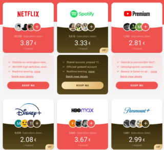 Netflix, Youtube Premium, HBOmax vanaf €3,87 per maand (dmv account sharing)