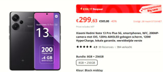 Xiaomi Redmi Note 13 Pro+ 5G 8GB/256GB Zwart voor €299,63 bij Aliexpress