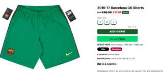 Barcelona pantalones cortos Portero 2016-17 por 10,79€