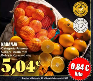 Bolsa 6 kg Naranja Cat. 1ª a solo 5,04€ 0,84€ Kg