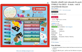 Stabilo viltstift Trio DECo blister met 8 viltstiften in metaalkleuren voor €5,63 bij Amazon