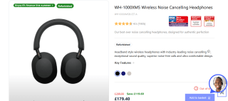 WH-1000XM5 Wireless Noise Cancelling Headphones available for £179.40