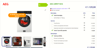 AEG LWR9716C6 9000 serie SensiDry warmtepomp was-droogcombinatie10 kg voor €1129 bij Beterwitgoed