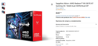 Tarjeta Gráfica Sapphire NITRO+ AMD Radeon RX 9070 XT Gaming OC 16GB GDDR6 por 840,70€