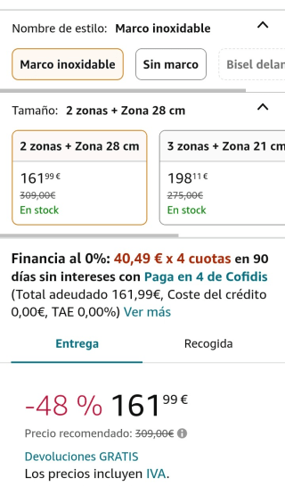 Balay 3EB715XR - Placa vitrocerámica, 2 zonas + Gran zona 28 cm por 161,99€.