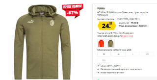 Sweat PUMA d'entrainement à capuche Milan AC à 24,99€