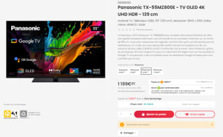 Panasonic TX-55MZ800E - TV OLED 4K UHD HDR - 139 cm à 1199,02€