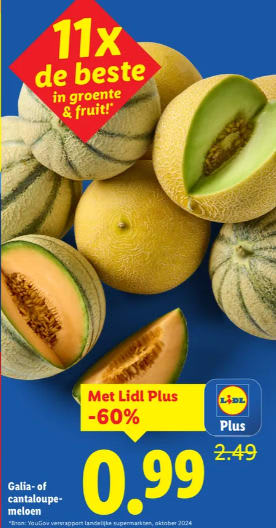 Galia of Canteloupe-meloen voor €0,99 bij de Lidl