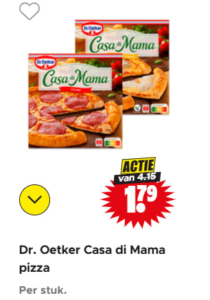 Alle Dr. Oetker Casa di Mama pizza's voor €1,79 p.s. bij Dirk