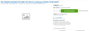 MSI GeForce RTX 5080 16G GAMING TRIO OC Videokaart voor €1.564,31 bij Max ICT