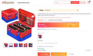 Bolsa grande para Nintendo Switch, modelo Mário Bros - R$ 40,31