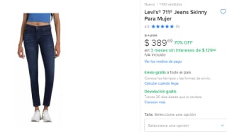 Levi's 711 Jeans Skinny Para Mujer por $390 en Mercado Libre