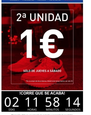 Segunda unidad por 1€ en Seleccionados desde intersport