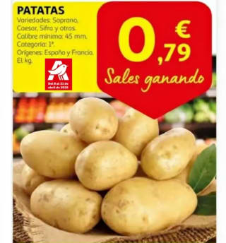 Patatas 1ª origen España y Francia por 0,79€/kg