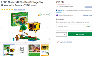 Score a LEGO Minecraft the bee cottage house with animals as low as £12.50 from Argos