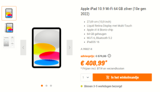 Apple iPad (2022) - 10.9 inch - WiFi - 64GB - Zilver voor €408,99 bij NBB