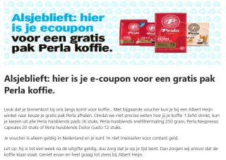 Gratis pak Perla koffie