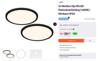 2x Nordlux Oja 29 LED Plafondverlichting 4000K Dimbaar IP20 voor €29,95 bij iBOOD
