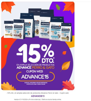15% descuento en Advance 15 perros y gatos