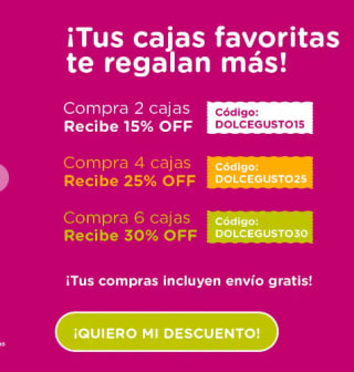 Nescafe Dolce Gusto hasta 30% de descuento en capsulas