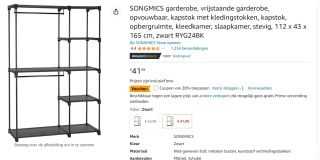 SONGMICS open garderoberek voor €30,23 bij Amazon