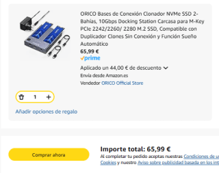 ORICO Bases de Conexión Clonador NVMe SSD 2-Bahías por 65,99€