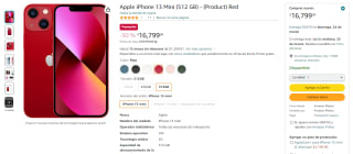 iPhone 13 Mini 512GB Rojo por $14,399 en Amazon
