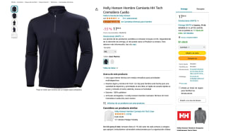 Camiseta Helly Hansen Hombre HH Tech Cremallera Cuello por 17,99€