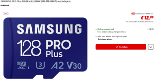 Samsung microSDXC PRO Plus 128GB voor €12,99 bij de MediaMarkt
