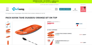 Pack Kayak rigide Tahe ouassou orange sit on top à 349€
