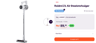 Roidmi Z1 Air draadloze steelstofzuiger voor €89,95 bij iBOOD