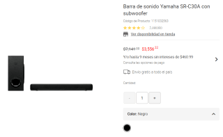 Barra de Sonido Yamaha SR-C30A con Subwoofer por $3,556 en Liverpool