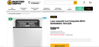 Lave-vaisselle tout intégrable BEKO BDIN38560C 15S42DB à 599,98€