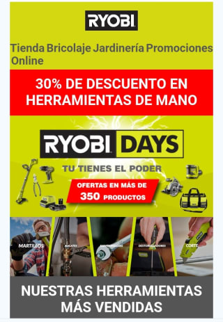 -30% de Descuento en Herramientas de mano desde Ryobi.