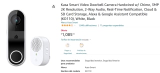 Kasa Smart Timbre (KD110) a $904 en Amazon
