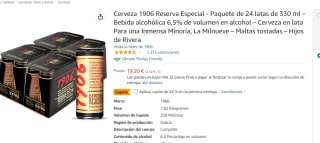 Pack de 24 latas de cerveza 1906 Reserva Especial de 330 ml por 14.60€